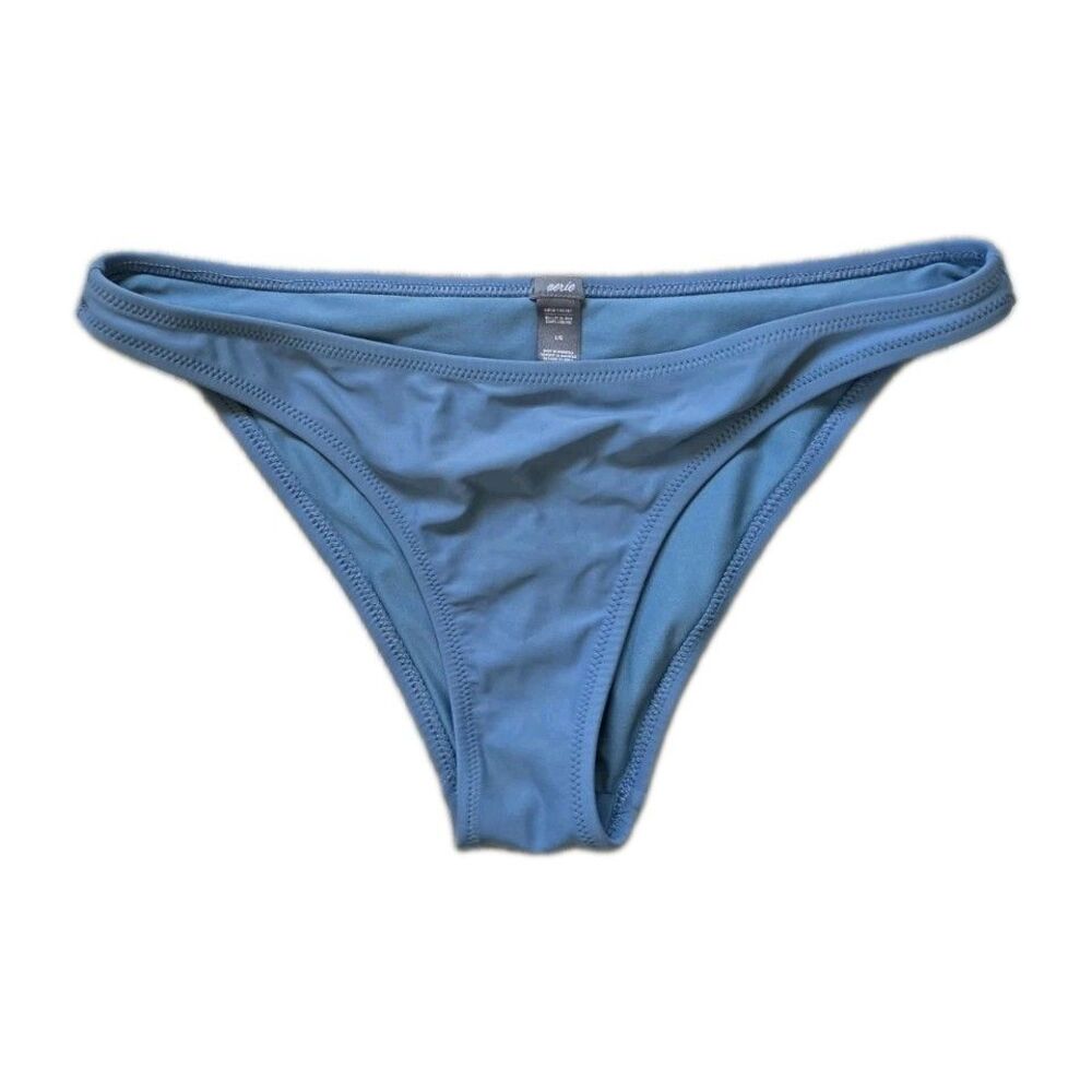Aerie Blue Swim Cheeky Bikini Bottom Low Rise Minimal Coverage Size L EUC
